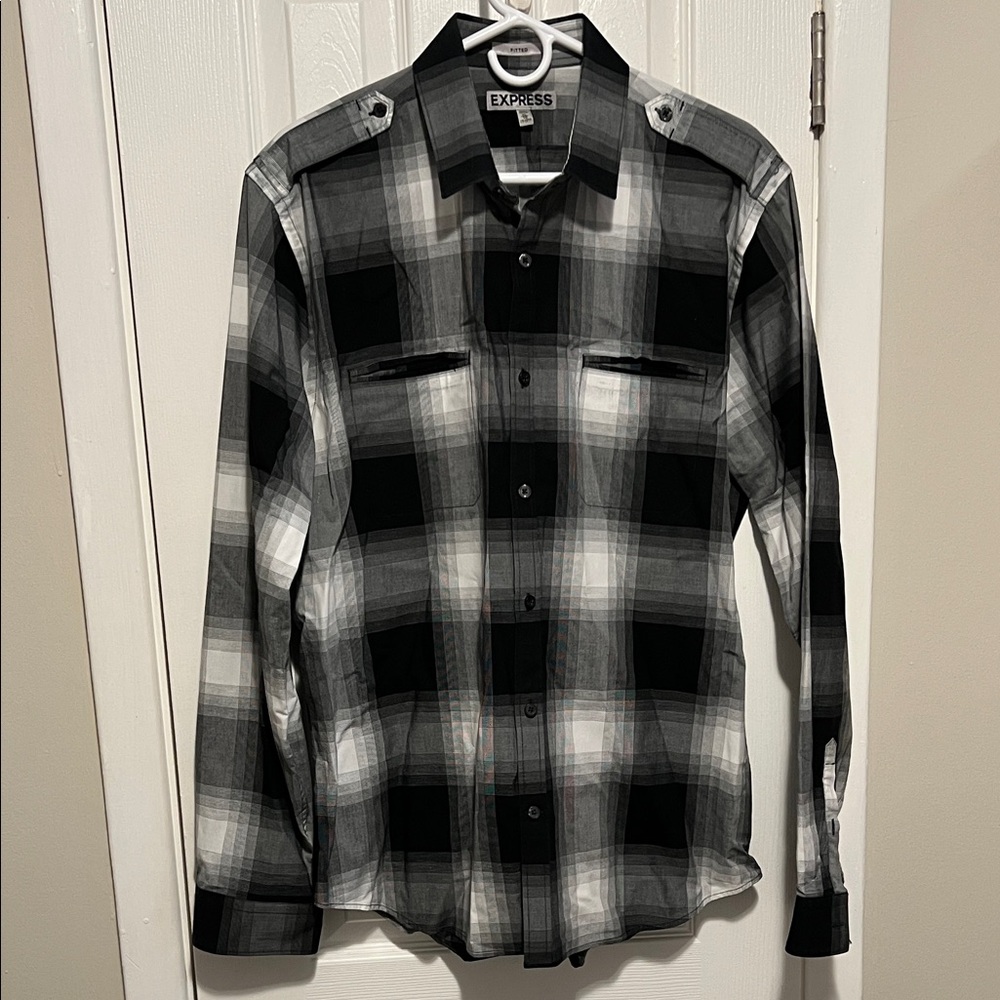 Express Men's Monochrome Plaid Button-Down Shirt